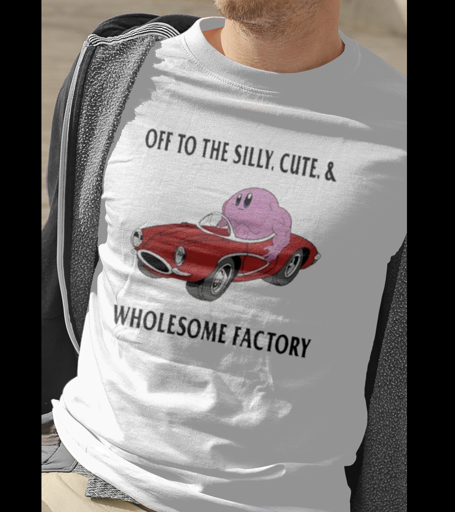 Off To The Silly, Cute, And Wholesome Factory With Cartoon Blob In Red Convertible T-Shirt