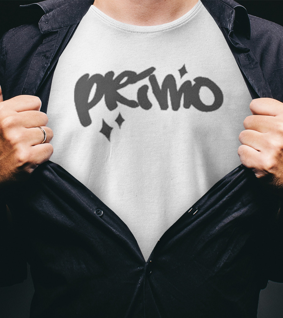 Primo Puff Print Stylish Text With Star Accents T-Shirt