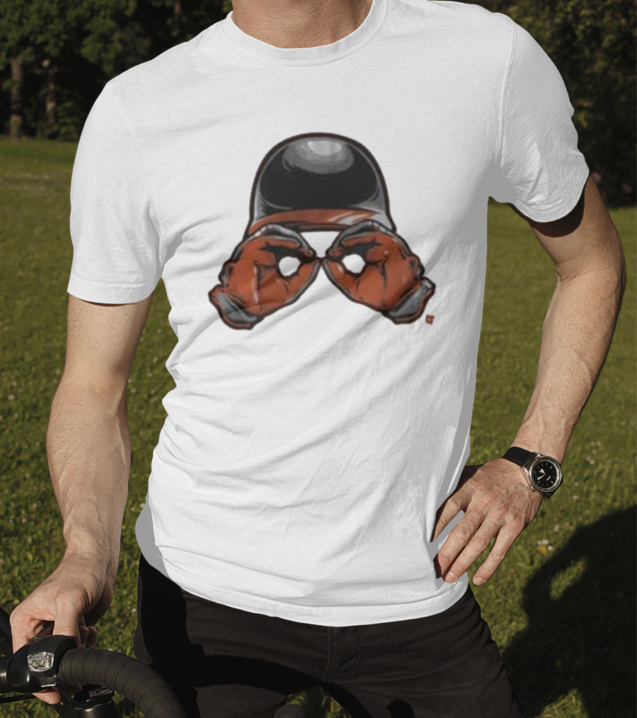Baltimore Orioles Helmet And Gloves Holding Binoculars T-Shirt
