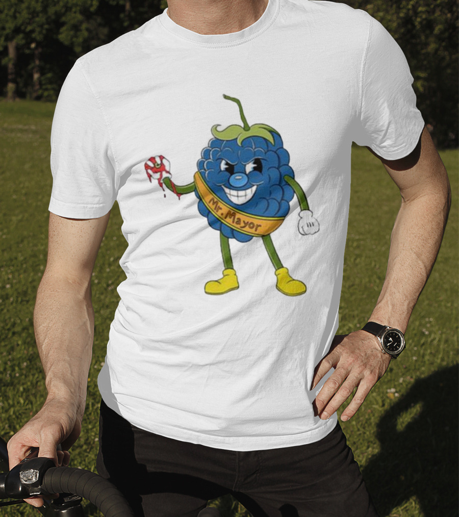 Blueberry Mr Mayor Holding Bleeding Hand Cartoon Character T-Shirt
