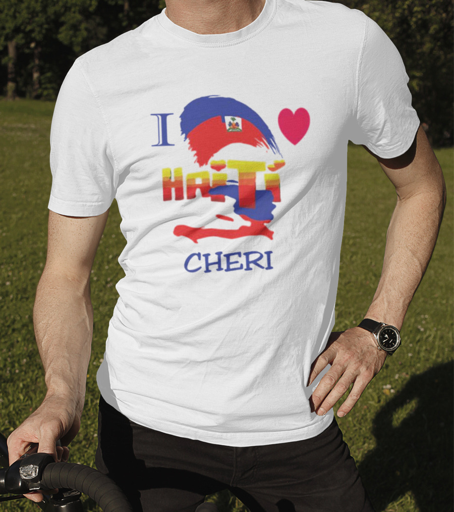 I Love Haiti Cheri Haitian Flag Heart T-Shirt