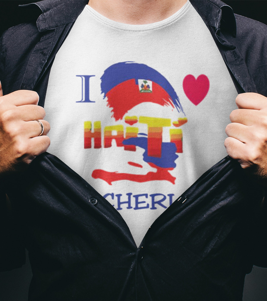 I Love Haiti Cheri Haitian Flag Heart T-Shirt