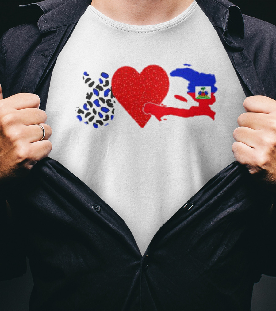 Peace Love Haiti Flag Haitian Heritage Pride T-Shirt