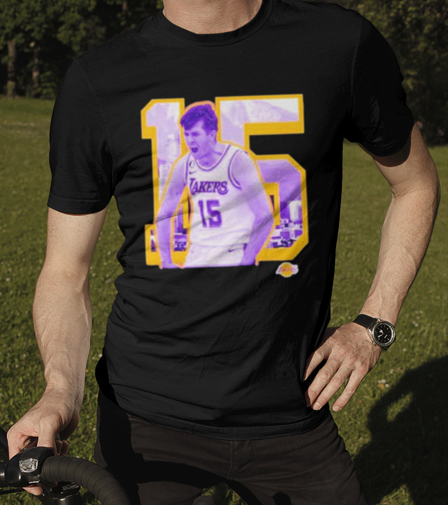 Los Angeles Lakers Austin Reaves 15 Skyline Background T-Shirt
