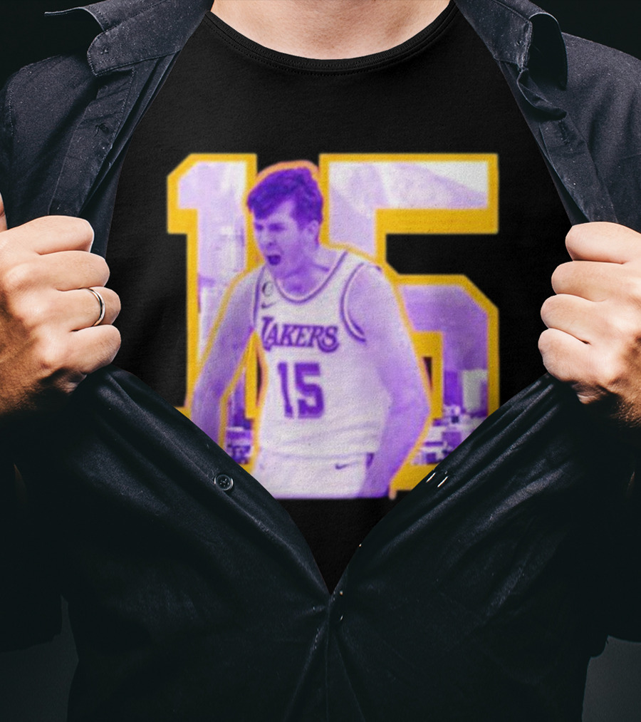Los Angeles Lakers Austin Reaves 15 Skyline Background T-Shirt