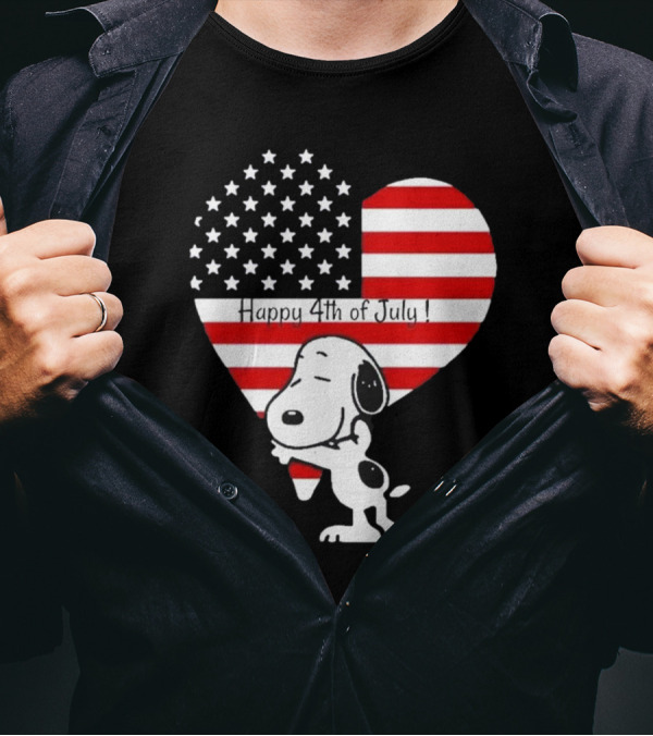 Snoopy Happy 4th Of July Heart American Flag T-Shirt