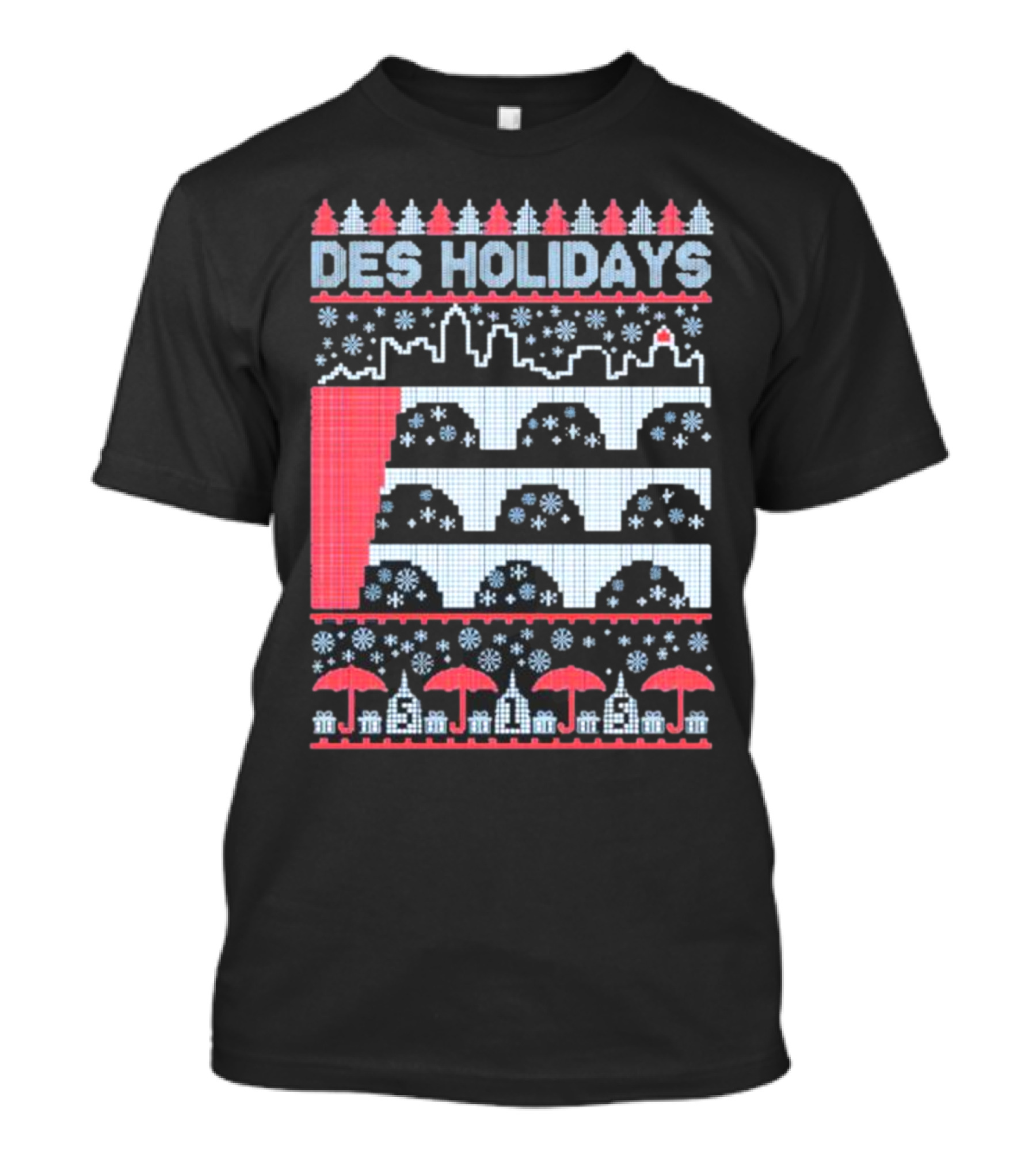 Des Holidays Ugly Christmas Sweater Skyline Snowflake T-Shirt