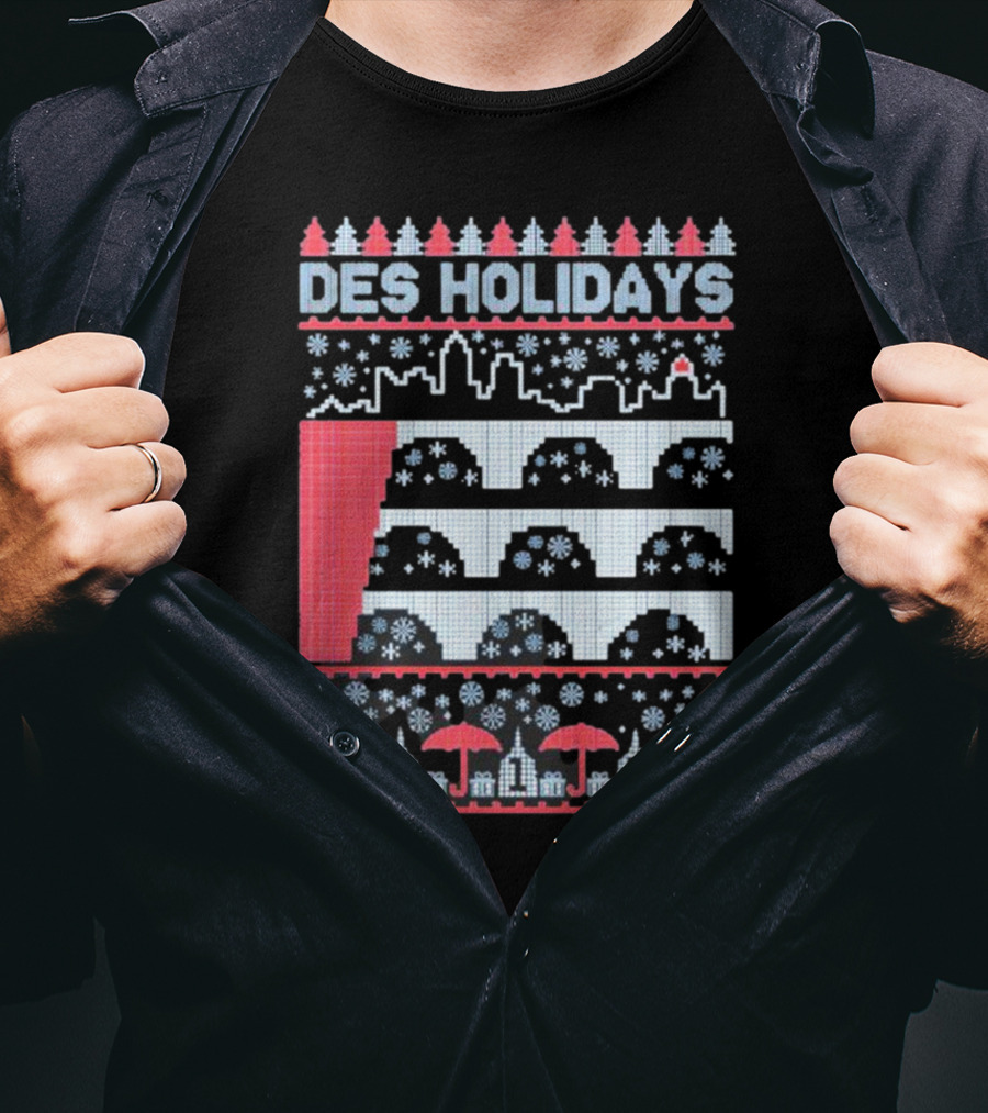 Des Holidays Ugly Christmas Sweater Skyline Snowflake T-Shirt