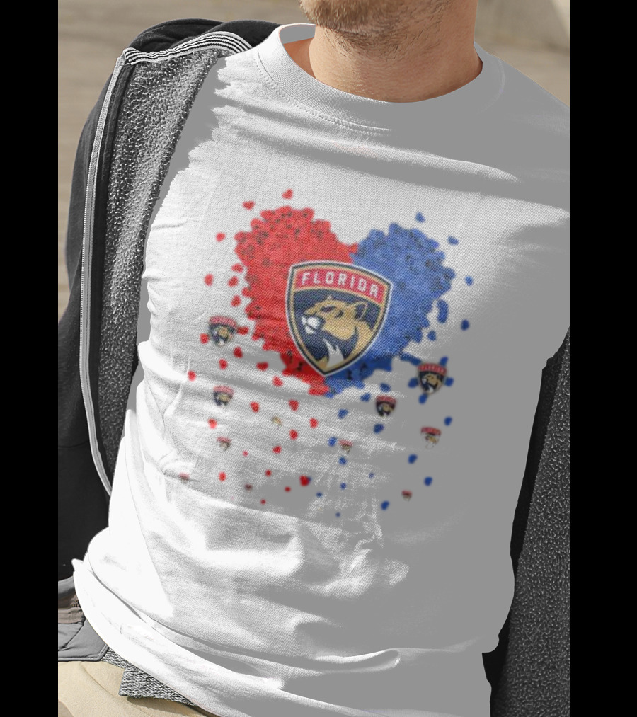 Florida Panthers Heart Logo Red Blue Paws T-Shirt