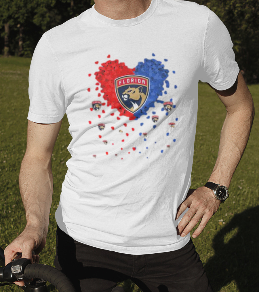 Florida Panthers Heart Logo Red Blue Paws T-Shirt