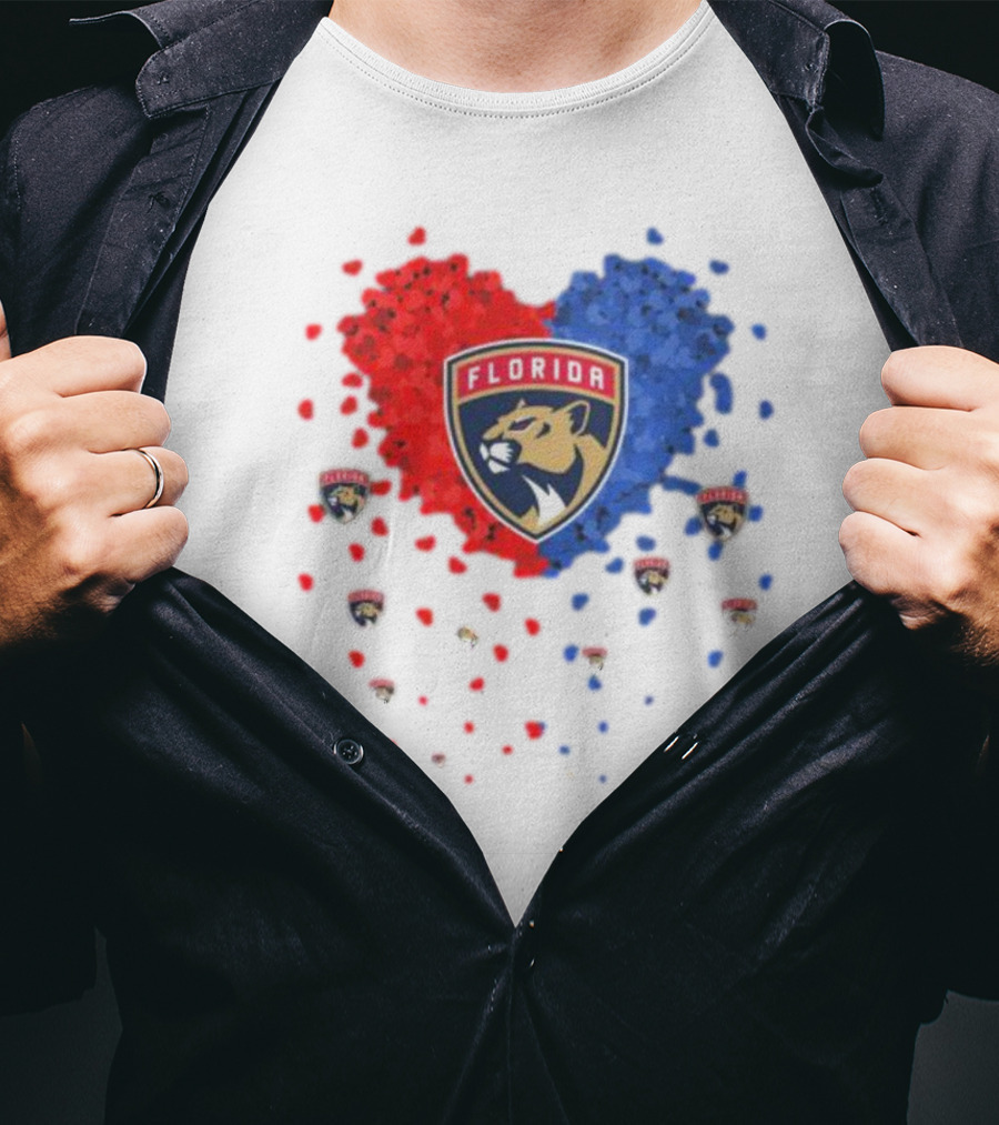 Florida Panthers Heart Logo Red Blue Paws T-Shirt