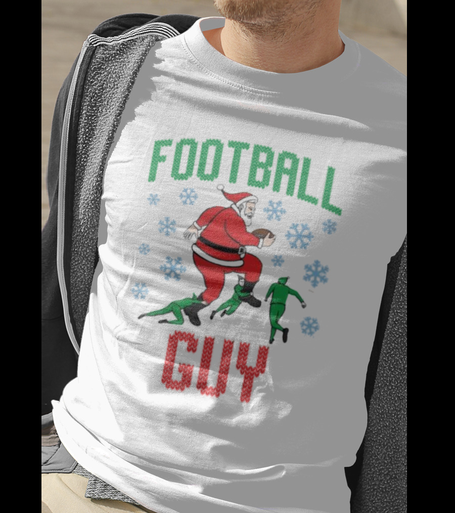 FOOTBALL GUY Santa Running With Football And Snowflakes T-Shirt