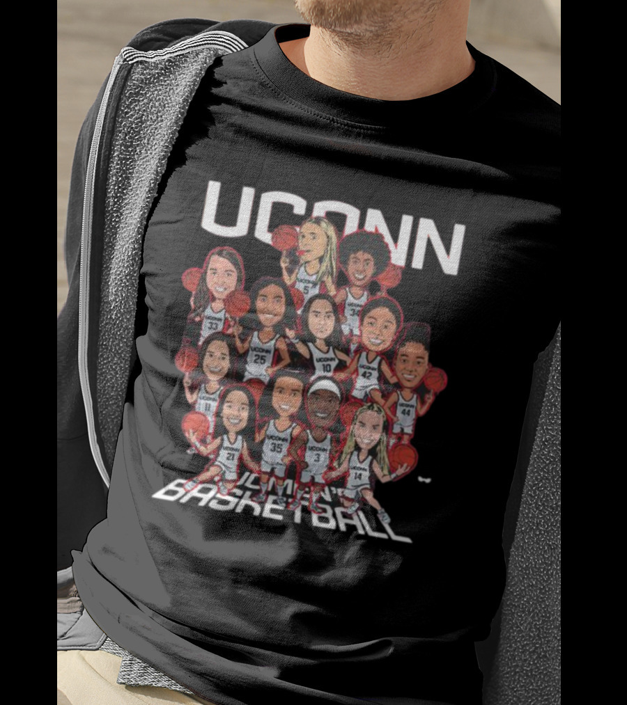 UConn Women's Basketball Team Illustrated Players With Basketballs T-Shirt