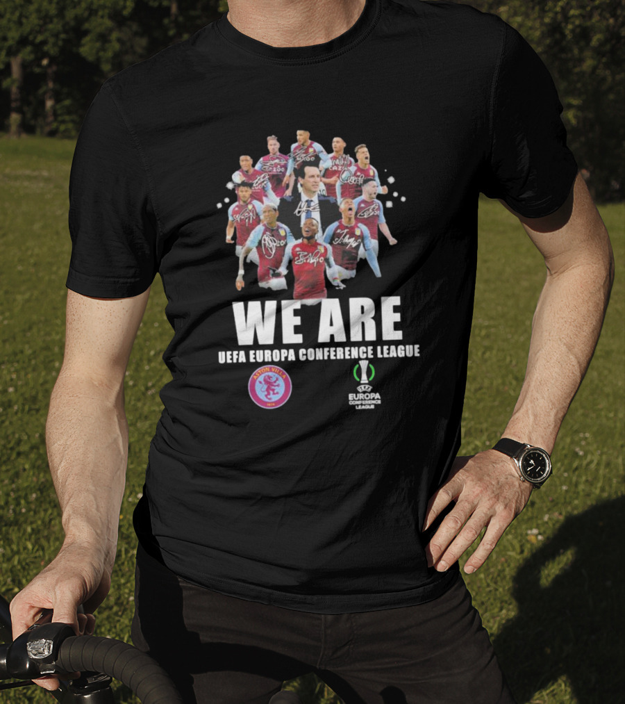 Aston Villa We Are UEFA Europa Conference League With Player Signatures T-Shirt