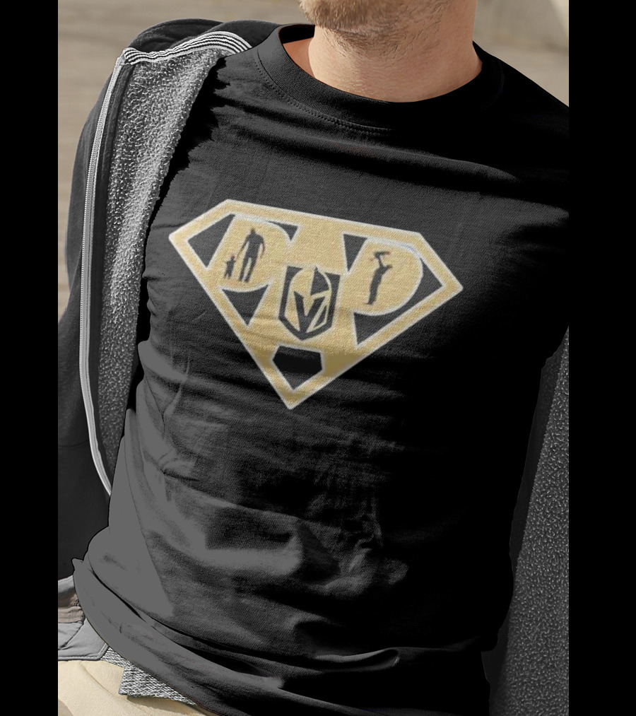 Vegas Golden Knights Super Dad Hero Shield T-Shirt