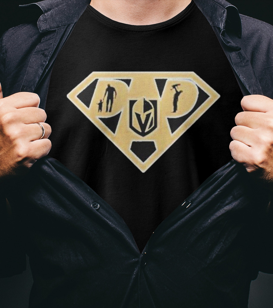 Vegas Golden Knights Super Dad Hero Shield T-Shirt