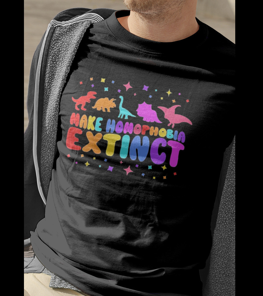 Make Homophobia Extinct Rainbow Dinosaurs Gay Pride T-Shirt