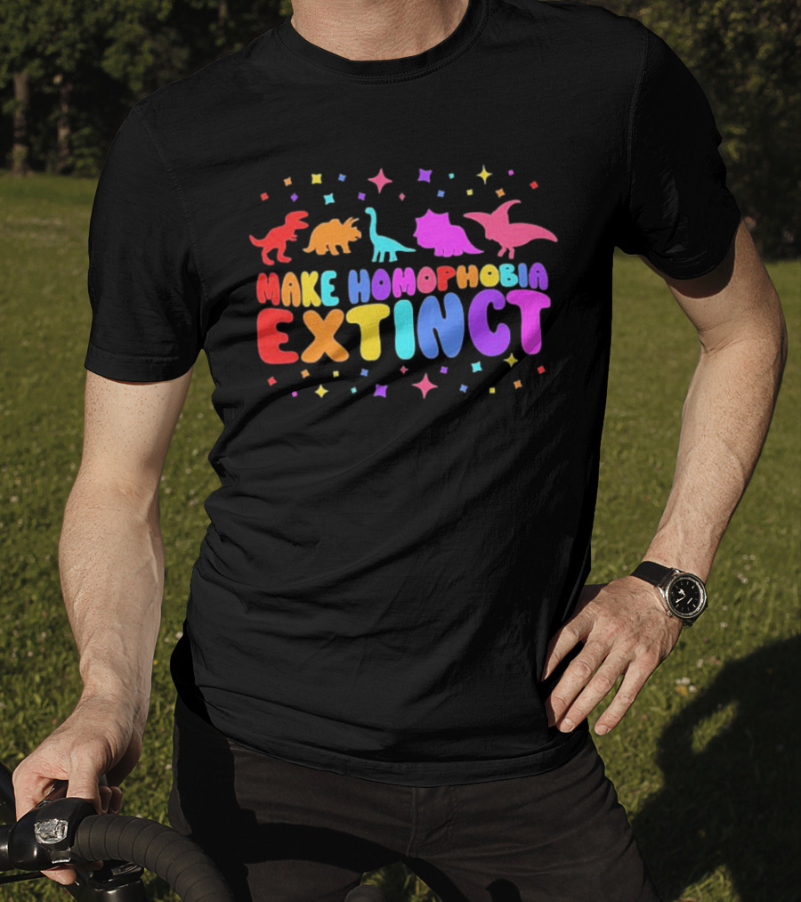 Make Homophobia Extinct Rainbow Dinosaurs Gay Pride T-Shirt