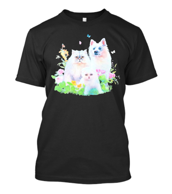 Romcom Jakey Cats And Dog Pastel Garden T-Shirt