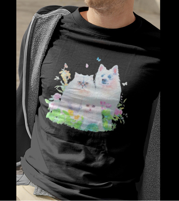 Romcom Jakey Cats And Dog Pastel Garden T-Shirt