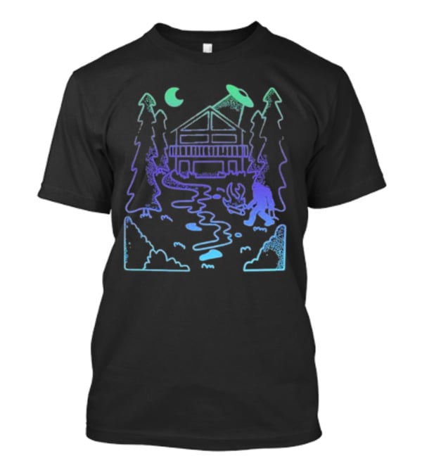 Mile Higher Paranormal Cabin UFO Night Scene T-Shirt