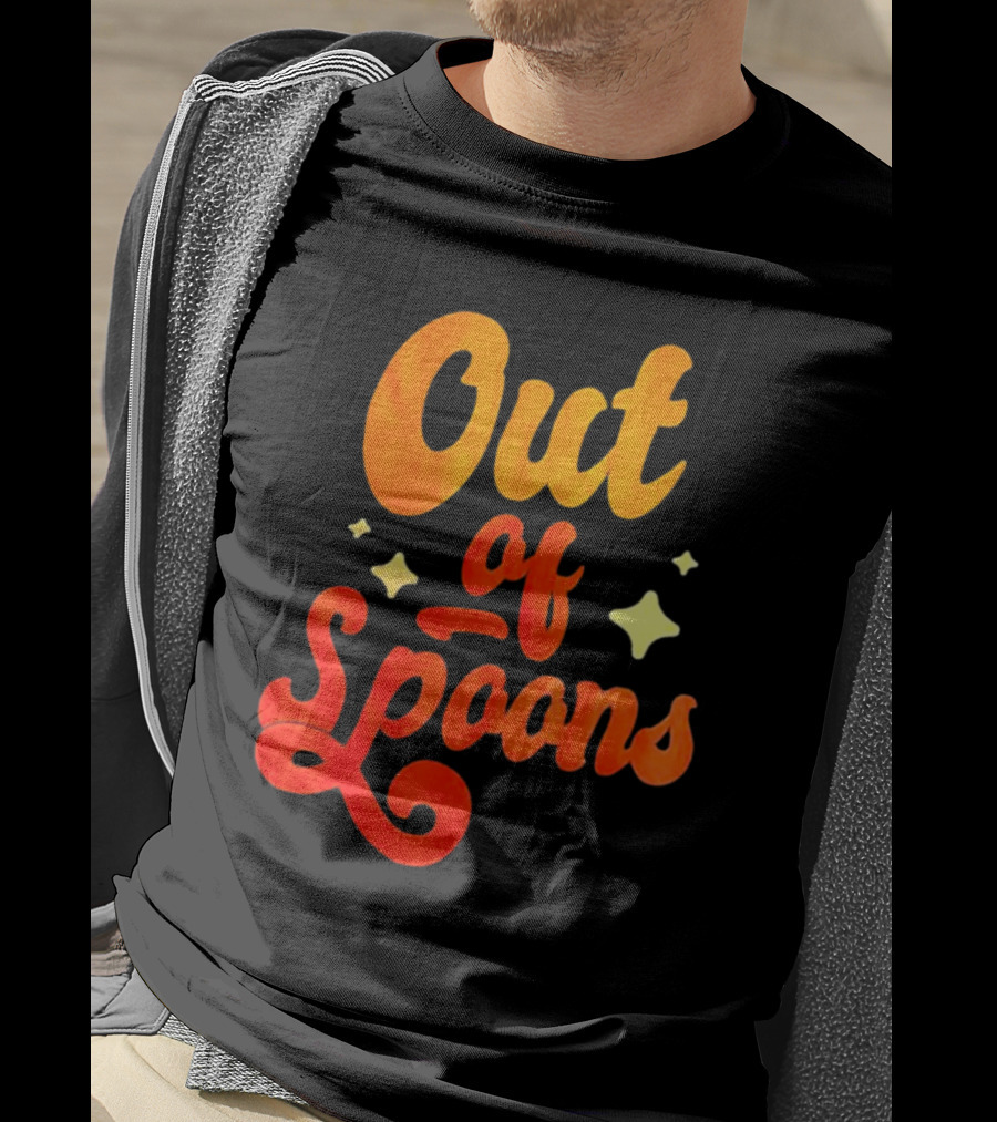 Out Of Spoons Stars Retro Orange Text T-Shirt