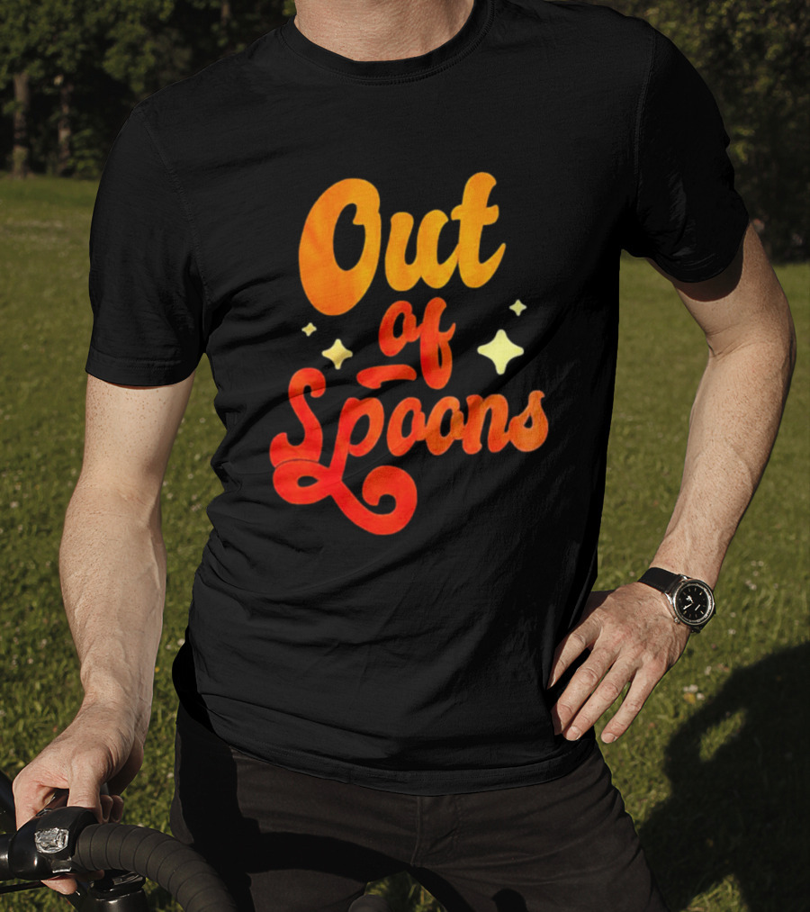 Out Of Spoons Stars Retro Orange Text T-Shirt