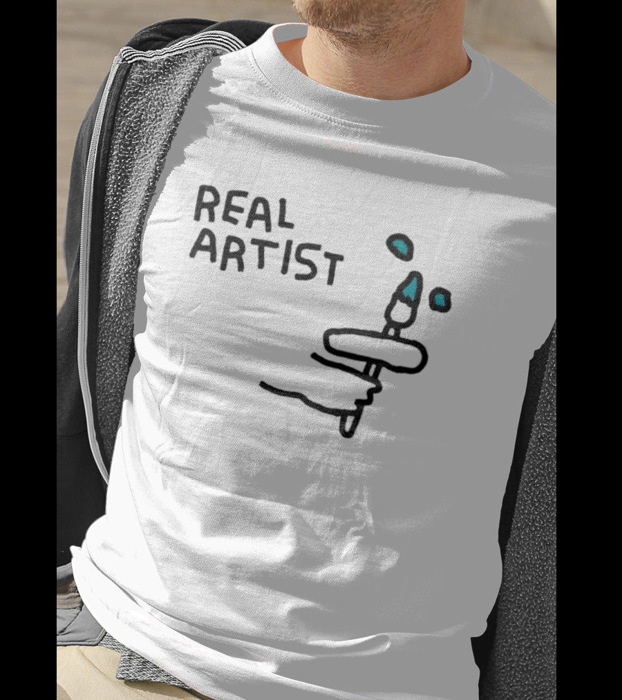 REAL ARTIST Paint Brush Hand Drawing Blue Paint Drops T-Shirt