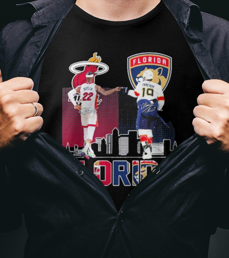 Jimmy Butler Tkachuk Florida Skyline Miami Heat Panthers Signatures T-Shirt