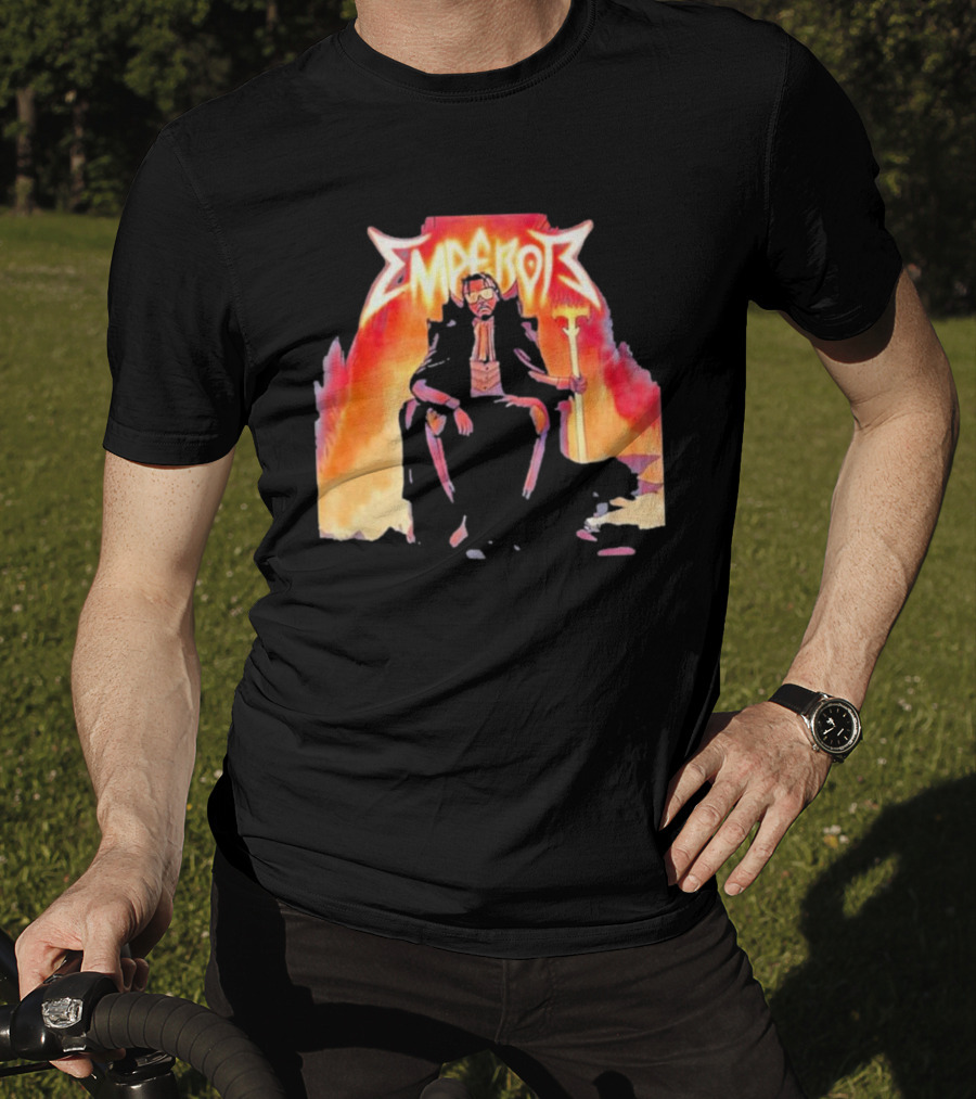 Don Temp Emperor Throne With Gothic Style Flames And Cape T-Shirt