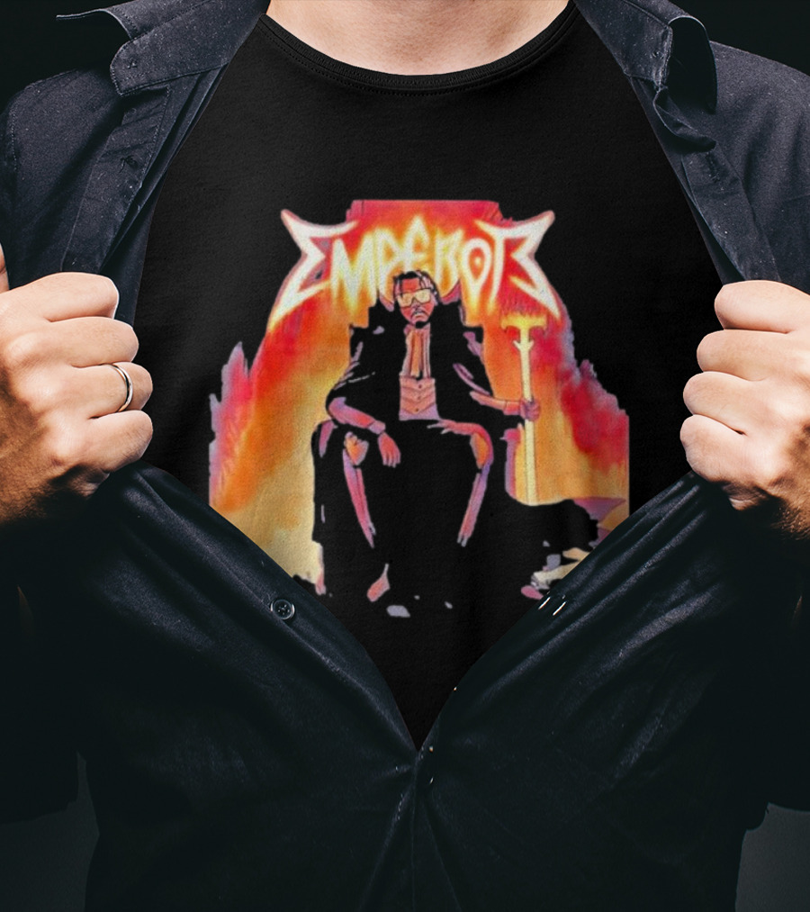 Don Temp Emperor Throne With Gothic Style Flames And Cape T-Shirt