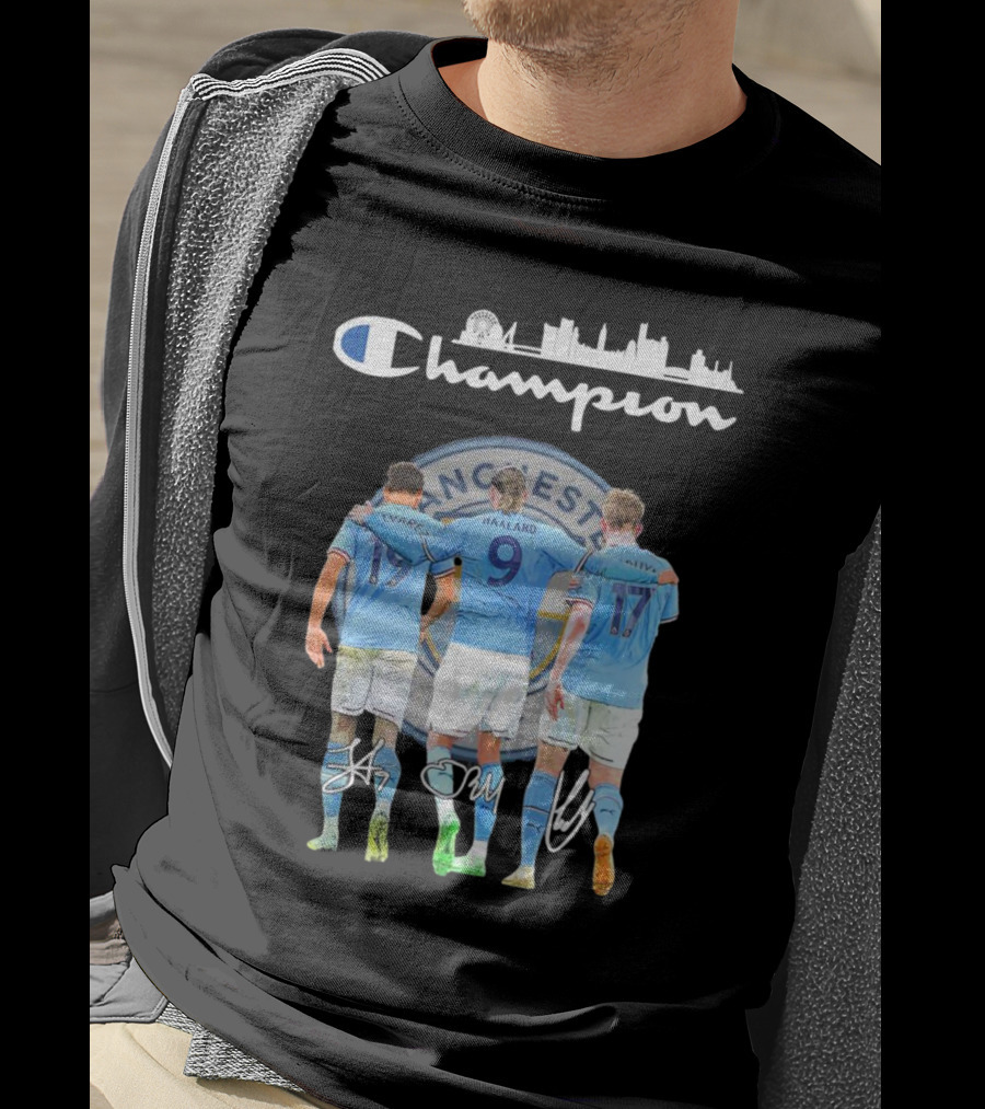 Manchester Haaland De Bruyne Alvarez Champion Football City Skyline T-Shirt