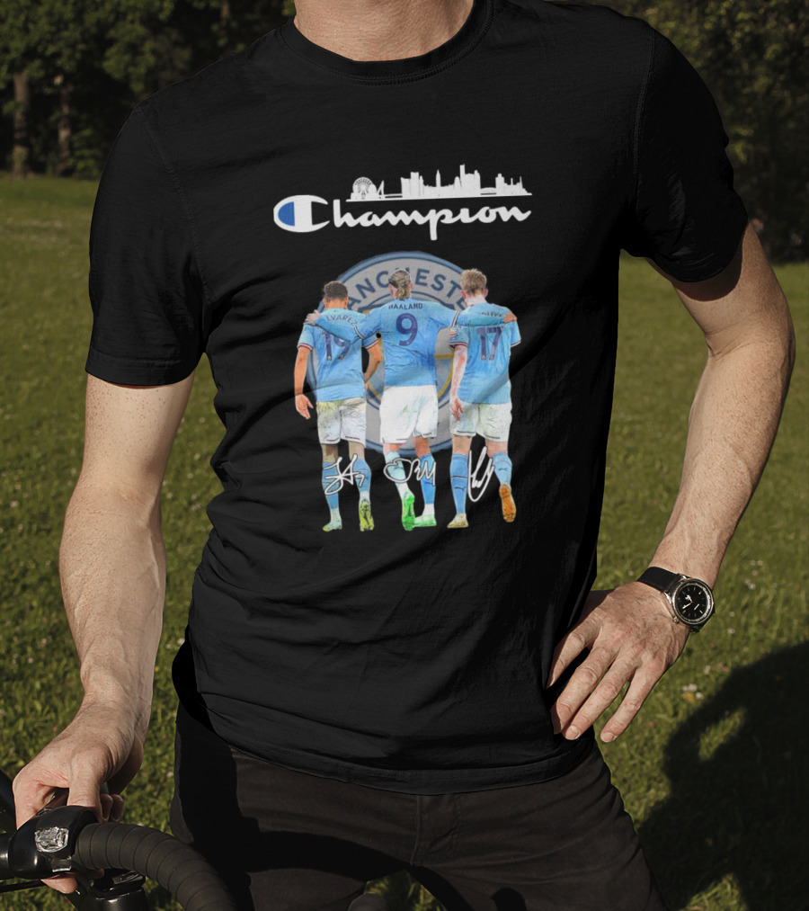 Manchester Haaland De Bruyne Alvarez Champion Football City Skyline T-Shirt