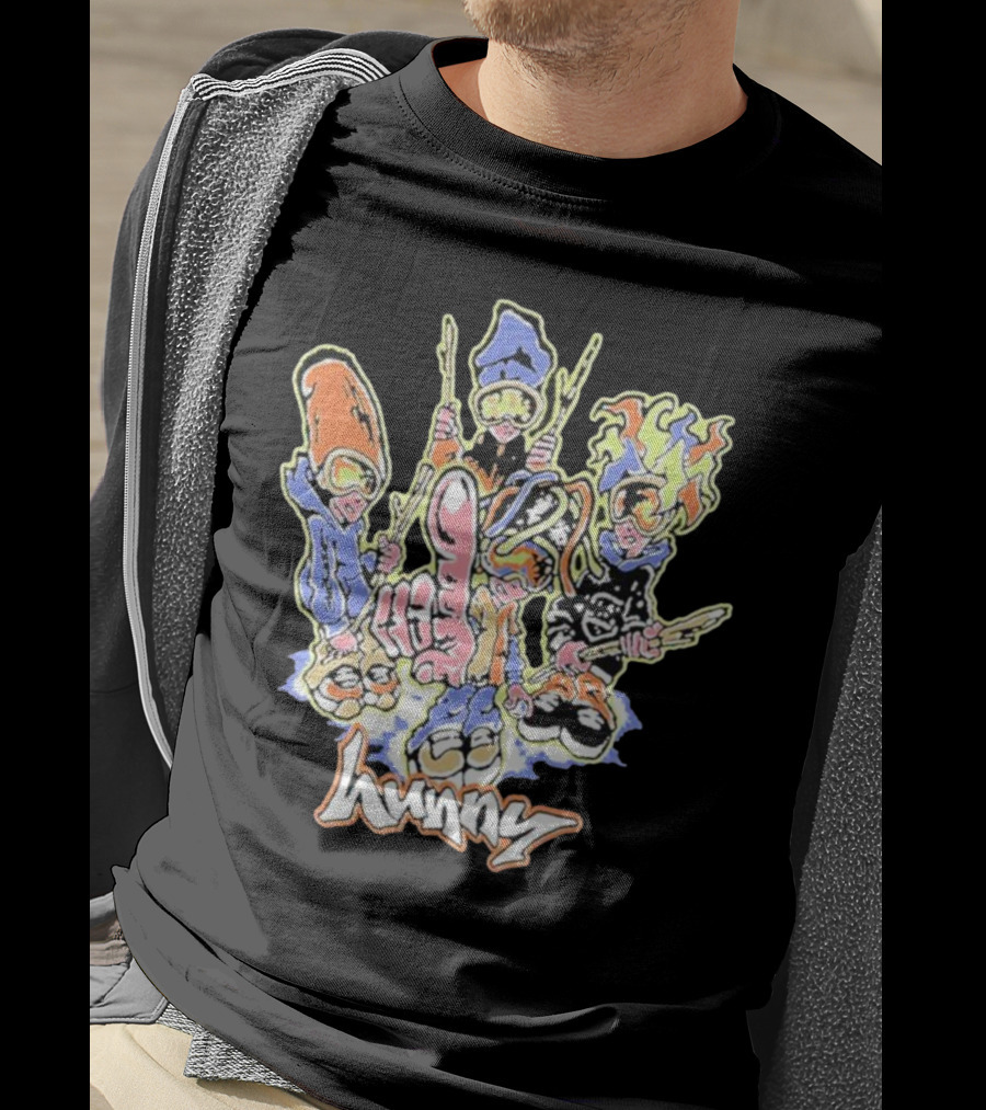 Hunny The Band Cartoon Characters And Hand Gesture T-Shirt