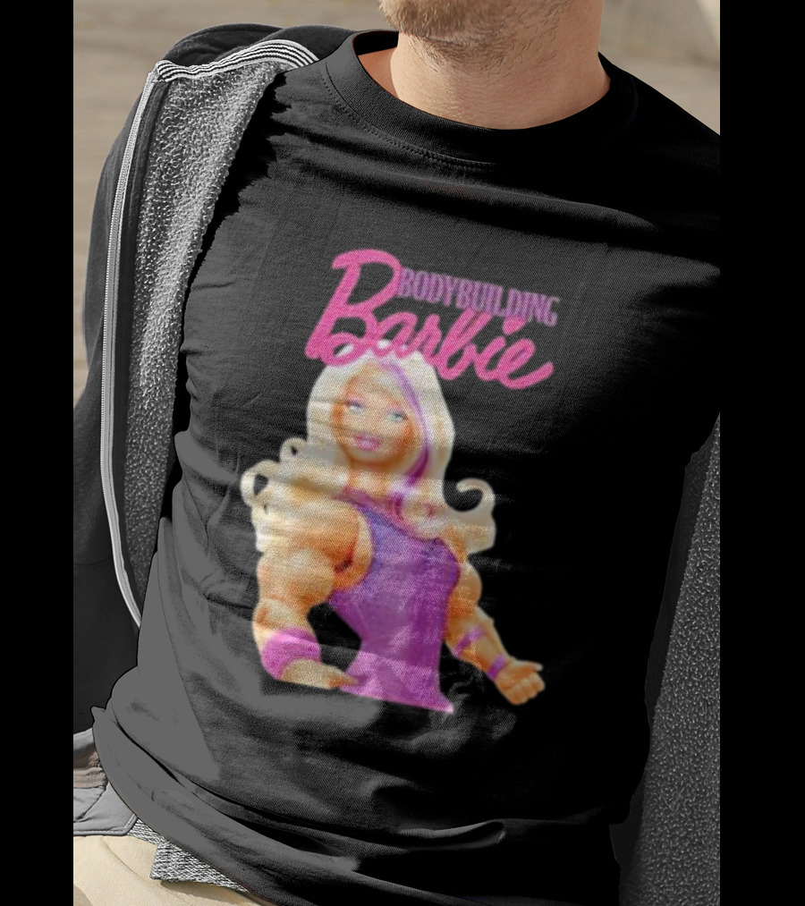 Bodybuilding Barbie Doll Strong Female Icon In Pink T-Shirt