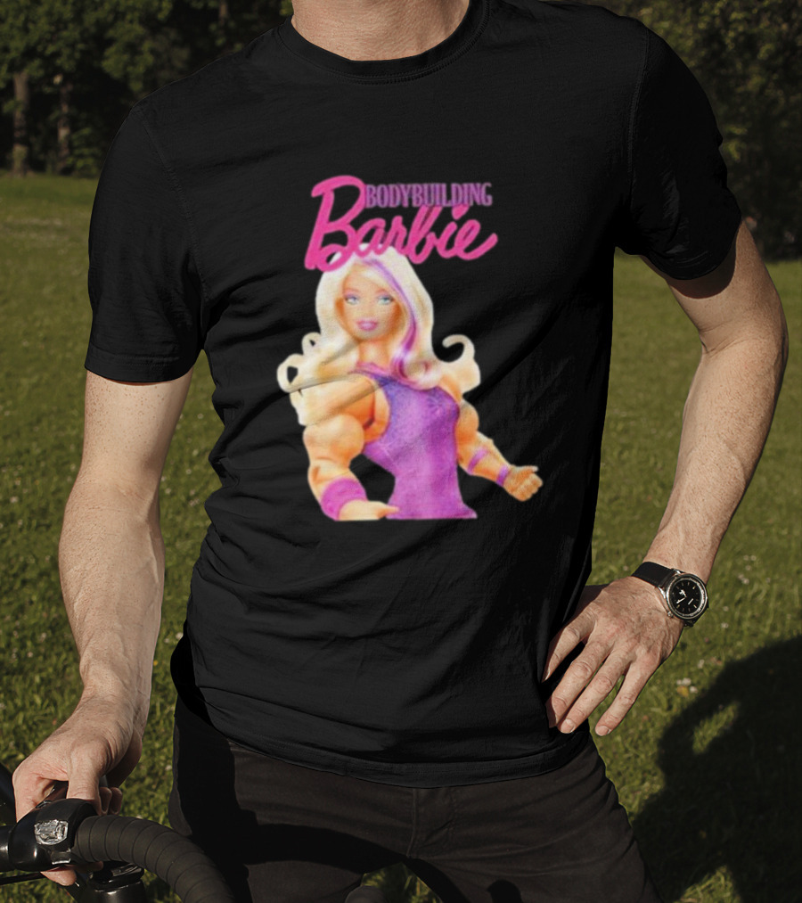 Bodybuilding Barbie Doll Strong Female Icon In Pink T-Shirt