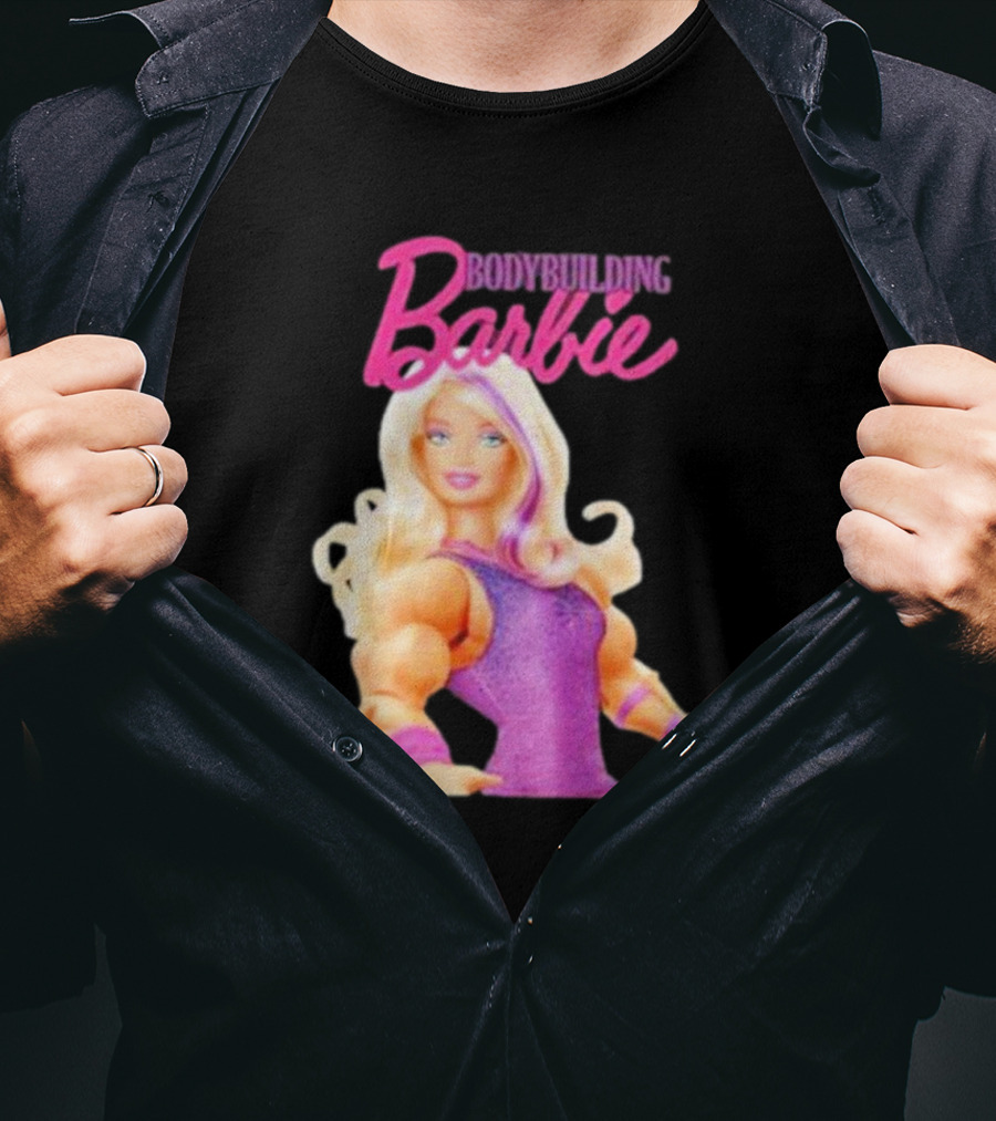 Bodybuilding Barbie Doll Strong Female Icon In Pink T-Shirt