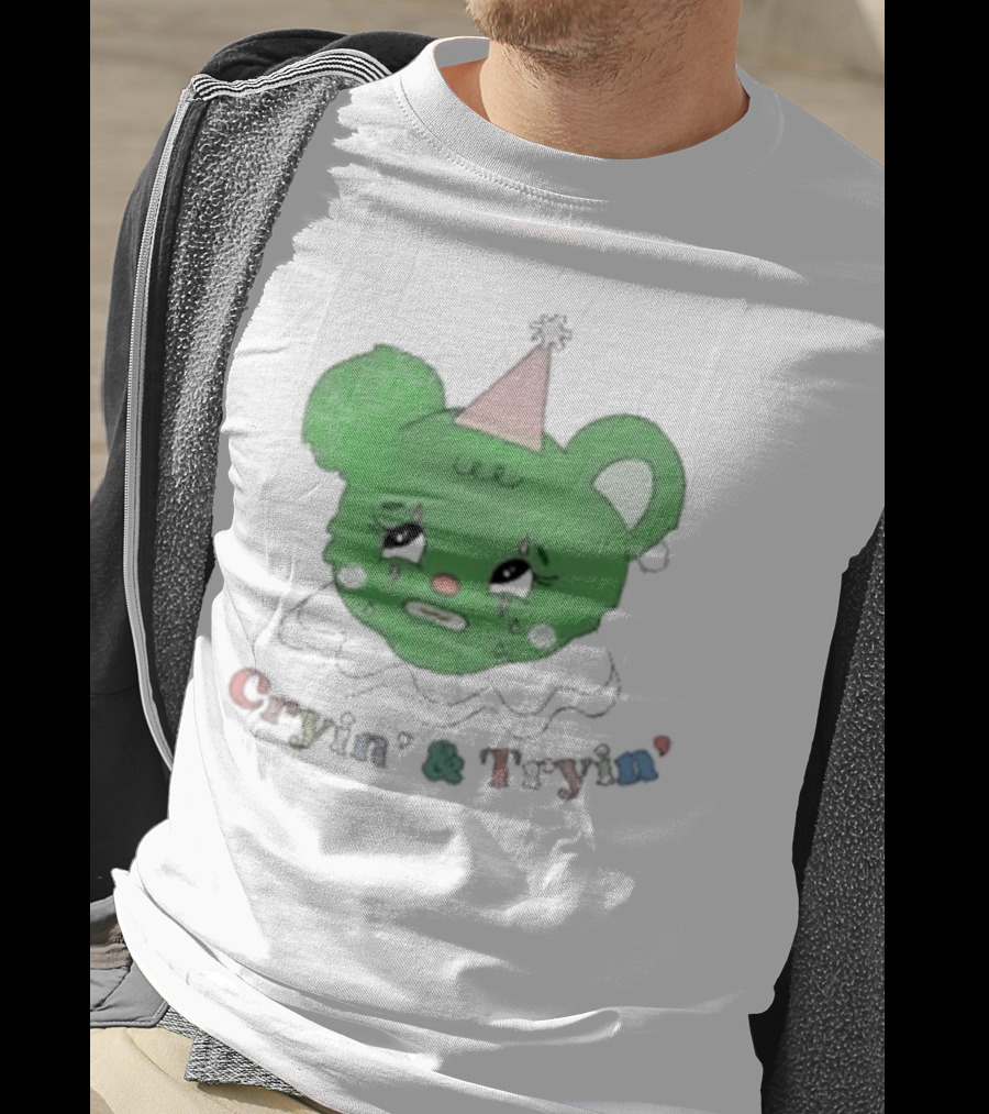 Smilecult Merch Cryin’ And Tryin’ Sad Bear With Party Hat T-Shirt