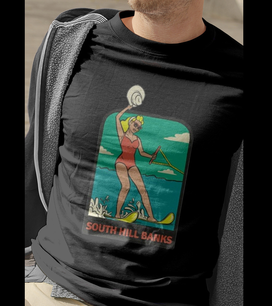 South Hill Banks Waterskiing Woman In Red Swimsuit T-Shirt