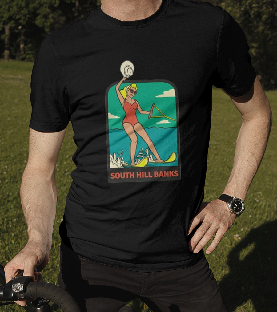 South Hill Banks Waterskiing Woman In Red Swimsuit T-Shirt