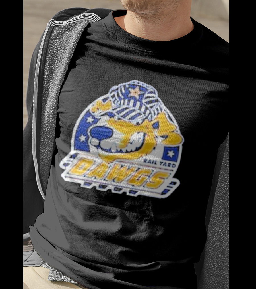 Roanoke Rail Yard Dawgs Logo With Dog In Striped Hat T-Shirt