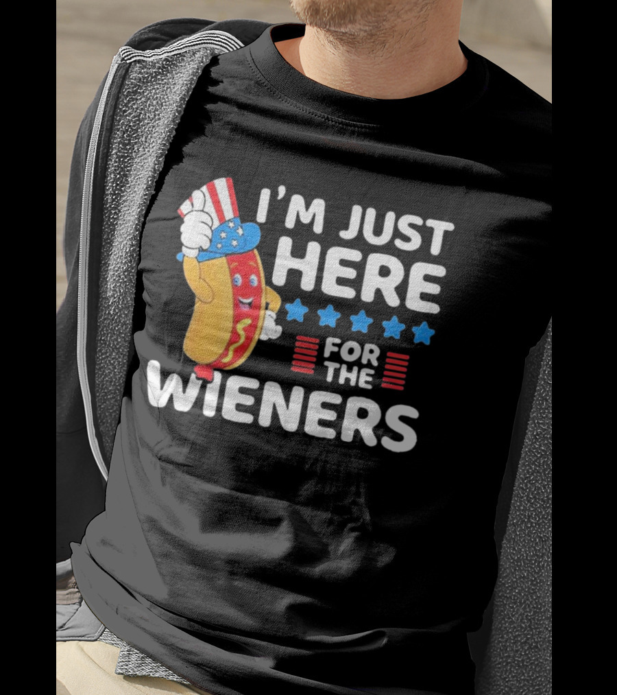 I'm Just Here For The Wieners Patriotic Hot Dog Uncle Sam Hat T-Shirt