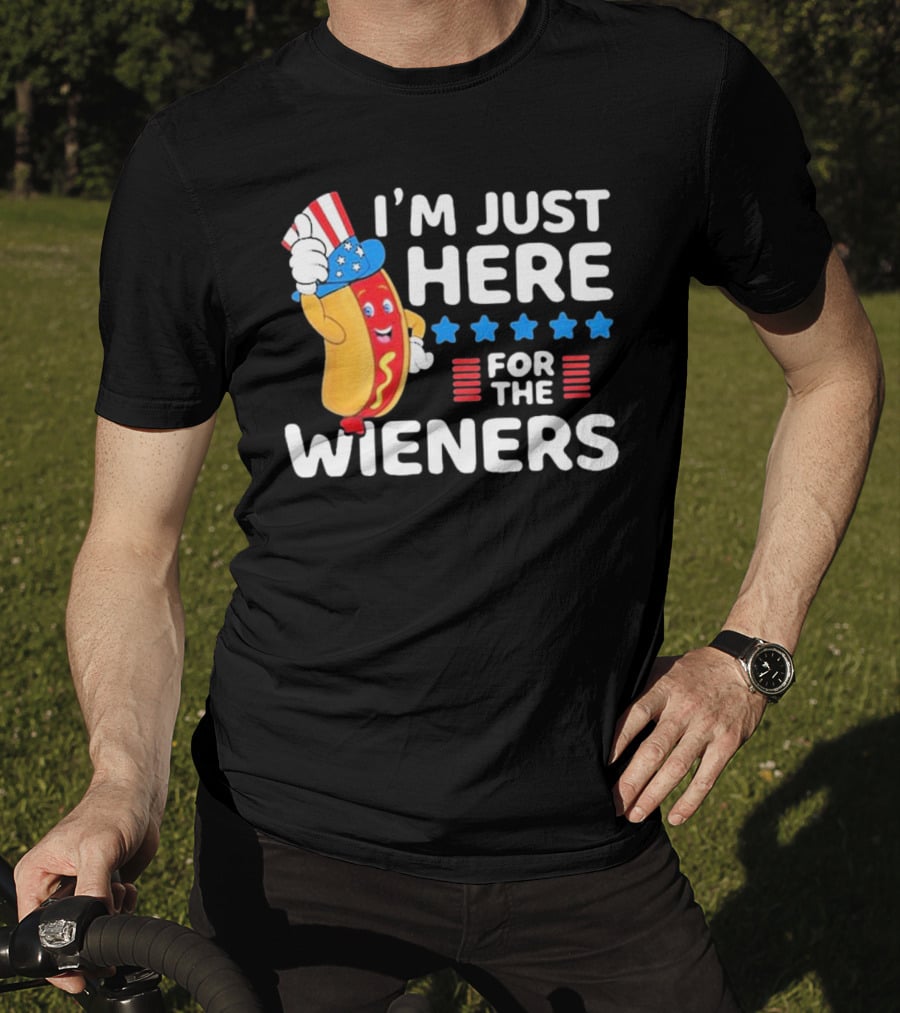 I'm Just Here For The Wieners Patriotic Hot Dog Uncle Sam Hat T-Shirt