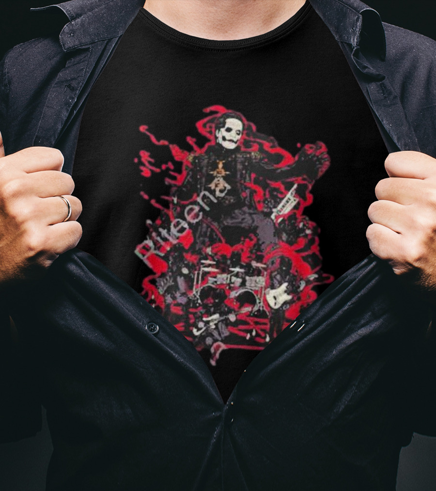 Yukke Illustrator Ghost Band Members With Instruments And Red Elements T-Shirt