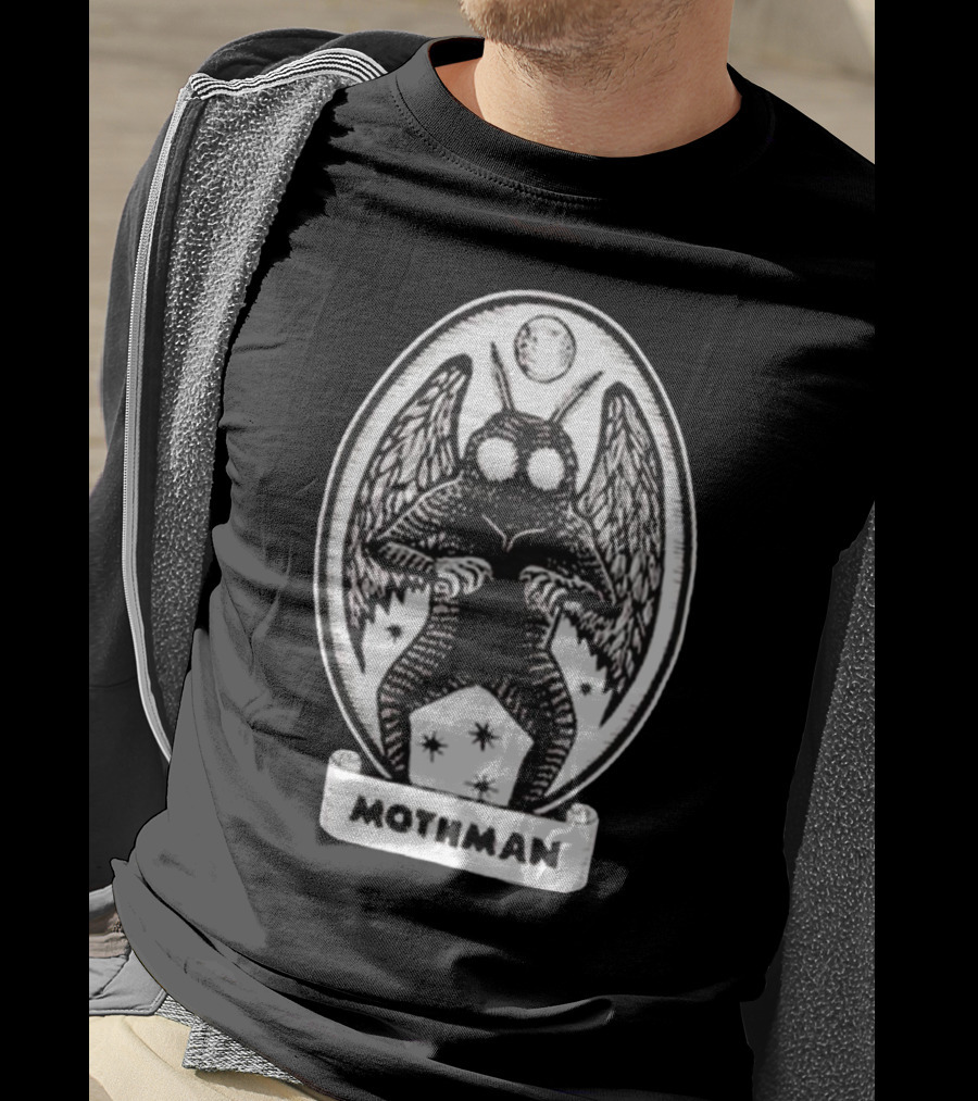 Mothman Oval Frame With Stars And Moon T-Shirt