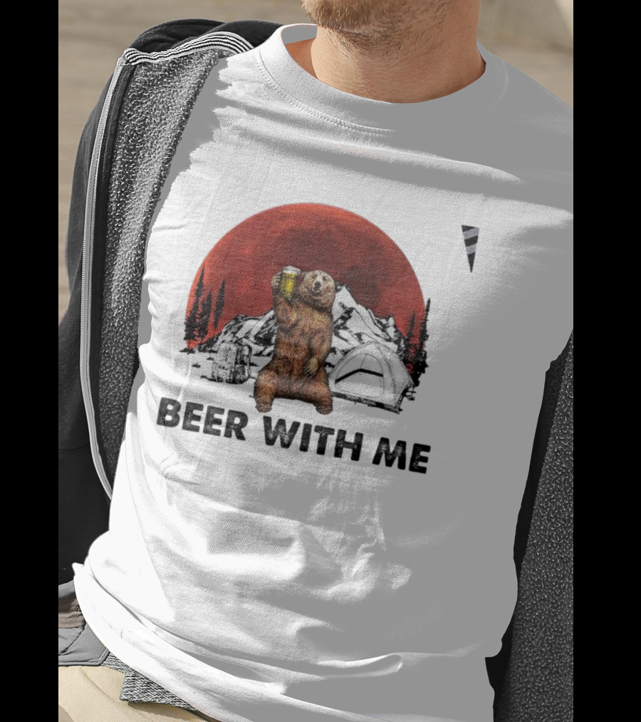 Beer With Me Bear Camping Moon Scene T-Shirt