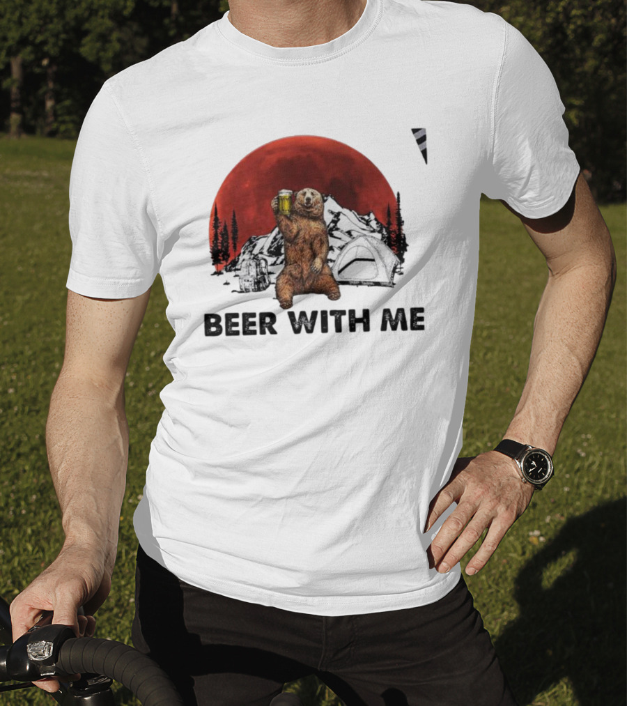 Beer With Me Bear Camping Moon Scene T-Shirt