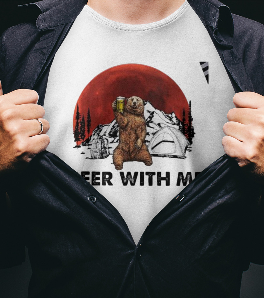 Beer With Me Bear Camping Moon Scene T-Shirt