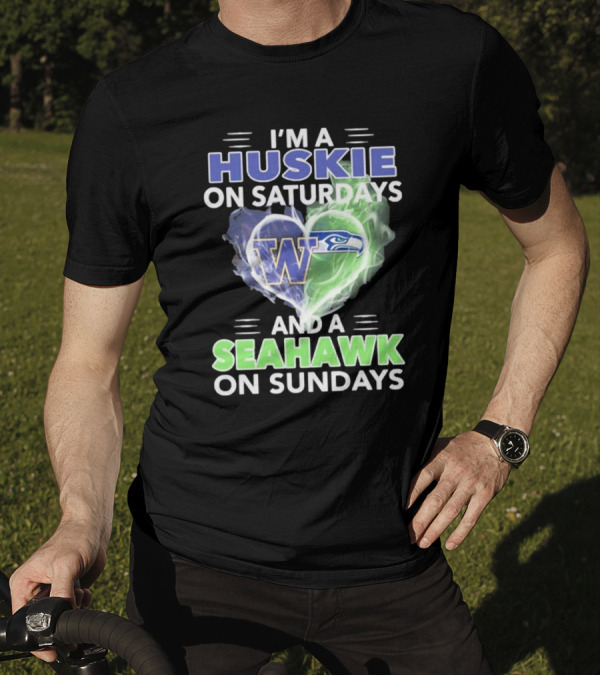 I’m A Huskie On Saturdays And A Seahawk On Sundays UW W Logo Seattle T-Shirt