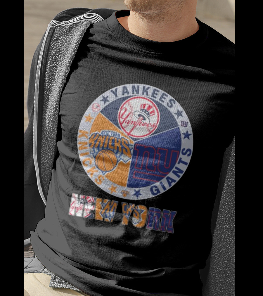 Yankees Knicks Giants New York Sports Logos Basketball Baseball Football T-Shirt